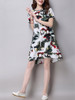 Casual Round Neck Slit Pocket Abstract Print Shift Dress