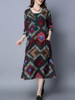 Casual Geometric Color Block Cotton Long Shift Dress