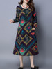 Casual Geometric Color Block Cotton Long Shift Dress