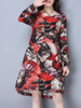 Casual Round Neck Slit Pocket Printed High-Low Shift Dress
