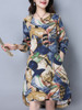 Casual Round Neck Slit Pocket Printed High-Low Shift Dress