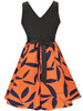 Casual Round Neck Bowknot Leaf Printed Sleeveless Skater Dress