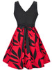 Casual Round Neck Bowknot Leaf Printed Sleeveless Skater Dress