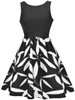 Casual Round Neck Bowknot Leaf Printed Sleeveless Skater Dress