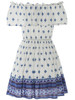 Casual Open Shoulder Elastic Waist Flounce Printed Skater Dress