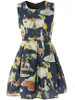Casual Round Neck Cartoon Graffiti Skater Dress