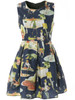 Casual Round Neck Cartoon Graffiti Skater Dress