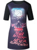 Casual Distinctive Round Neck Skull Letter Printed Shift Dress