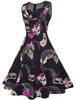 Sweet Heart Pleated Bodice Mask Printed Skater Dress