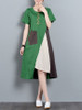 Casual Asymmetric Hem Color Block Embroidery Shift Dress