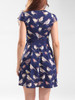 Casual Round Neck Bowknot Bird Printed Skater Dress