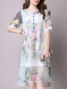 Casual Round Neck Side Slit Hollow Out Printed Chiffon High-Low Shift Dress
