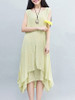 Casual Round Neck Asymmetric Hem Double Layer Plain Shift Dress