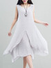 Casual Round Neck Asymmetric Hem Double Layer Plain Shift Dress
