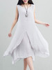 Casual Round Neck Asymmetric Hem Double Layer Plain Shift Dress