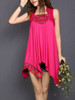 Casual Asymmetric Hem Embroidery Plain Shift Dress