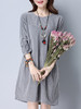 Casual Asymmetric Stripe Round Neck Pocket Shift Dress