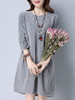 Casual Asymmetric Stripe Round Neck Pocket Shift Dress