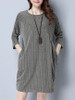 Casual Asymmetric Stripe Round Neck Pocket Shift Dress