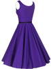 Casual Boat Neck Belt Plain Sleeveless Skater Dress