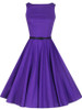 Casual Boat Neck Belt Plain Sleeveless Skater Dress