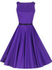 Casual Boat Neck Belt Plain Sleeveless Skater Dress