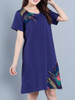 Casual Round Neck Decorative Button Printed Loose Shift Dress
