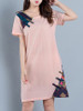 Casual Round Neck Decorative Button Printed Loose Shift Dress