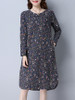 Casual Round Neck Loose Pocket Tiny Flower Printed Shift Dress Casual Round Neck Loose Pocket Tiny Flower Printed Shift Dress