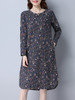 Casual Round Neck Loose Pocket Tiny Flower Printed Shift Dress Casual Round Neck Loose Pocket Tiny Flower Printed Shift Dress
