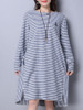 Casual Boat Neck Pocket Striped Roll-Up Sleeve Shift Dress