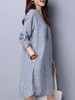 Casual Boat Neck Pocket Striped Roll-Up Sleeve Shift Dress