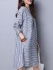 Casual Boat Neck Pocket Striped Roll-Up Sleeve Shift Dress