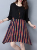 Casual Round Neck Patch Pocket Vertical Striped Shift Dress