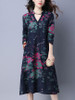 Casual V-Neck Pocket Chinoiserie Printed Shift Dress Casual V-Neck Pocket Chinoiserie Printed Shift Dress