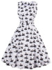 Casual Round Neck Bowknot Swan Printed Skater Dress