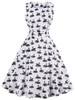 Casual Round Neck Bowknot Swan Printed Skater Dress