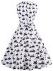 Casual Round Neck Bowknot Swan Printed Skater Dress
