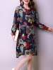 Casual Round Neck Pocket Floral Printed High-Low Shift Dress