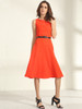 Casual Boat Neck Belt Plain Skater Dress