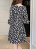 Casual Bell Sleeve Round Neck Tiny Floral Printed Chiffon Skater Dress