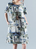 Casual Pocket Printed Round Neck Shift Dress