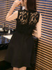 Casual Patchwork Hollow Out Plain Exquisite Skater Dress