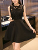 Casual Patchwork Hollow Out Plain Exquisite Skater Dress