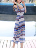 Casual Flowy Open Shoulder Printed Striped Maxi Dress