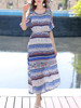 Casual Flowy Open Shoulder Printed Striped Maxi Dress