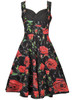 Casual Sweet Heart Pleated Bodice Skater Dress In Floral Printed