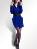 Casual Lapel Belt Plain Batwing Sleeve Bodycon Dress