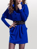 Casual Lapel Belt Plain Batwing Sleeve Bodycon Dress