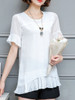 Casual Round Neck Plain Pleated-Hem Bell Sleeve Blouse